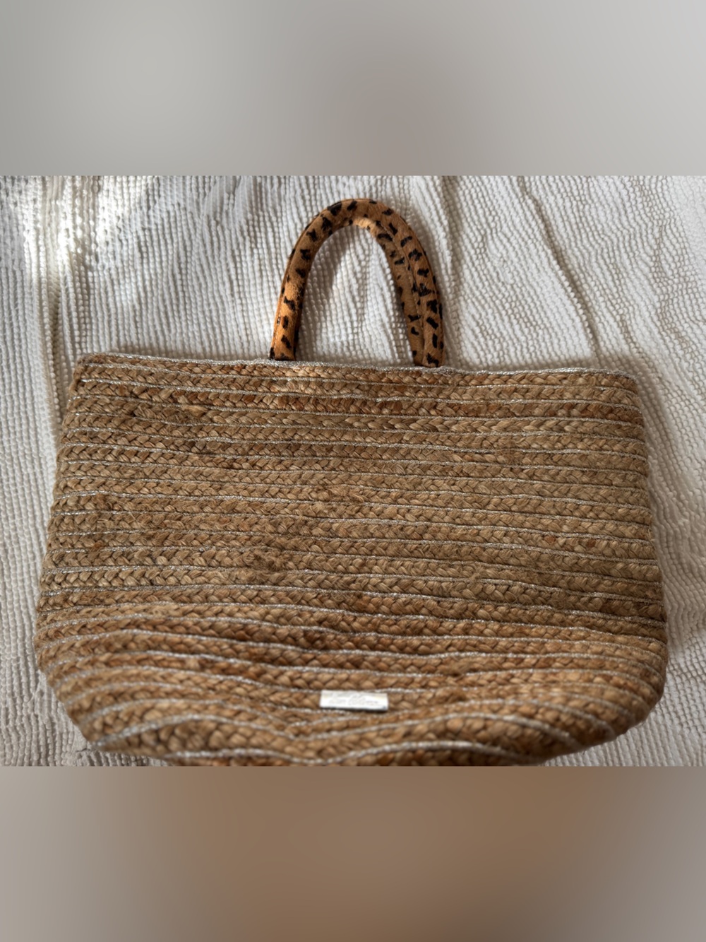 Sam Edelman Woven Straw Tote Bag with Leopard-Print Handles
